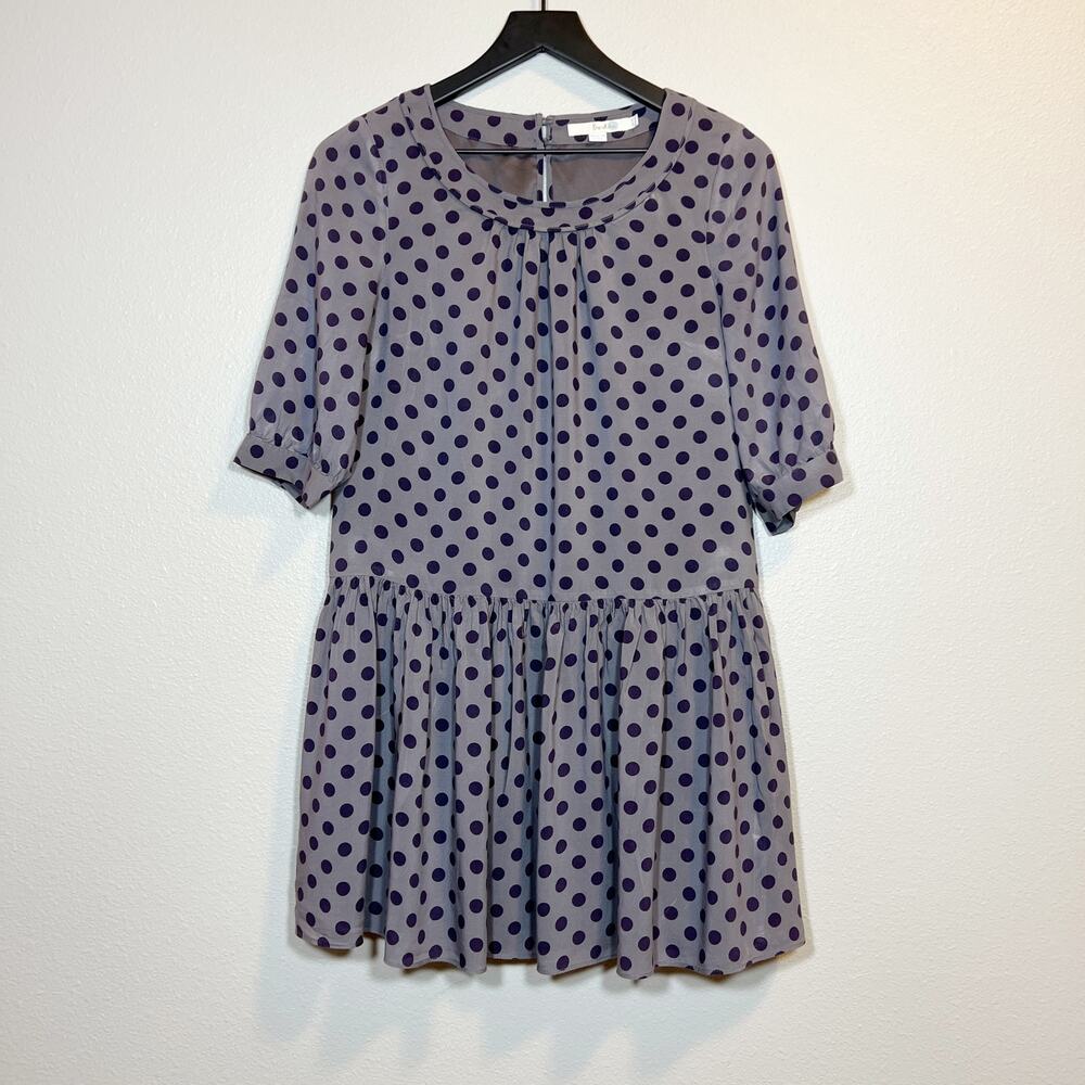 Boden April Polka Dot 3/4 Sleeve Drop Waist Dress Gray Purple Women’s Size 4